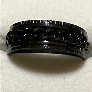 Black Spinner Curb Chain Inlay Band Ring NEW